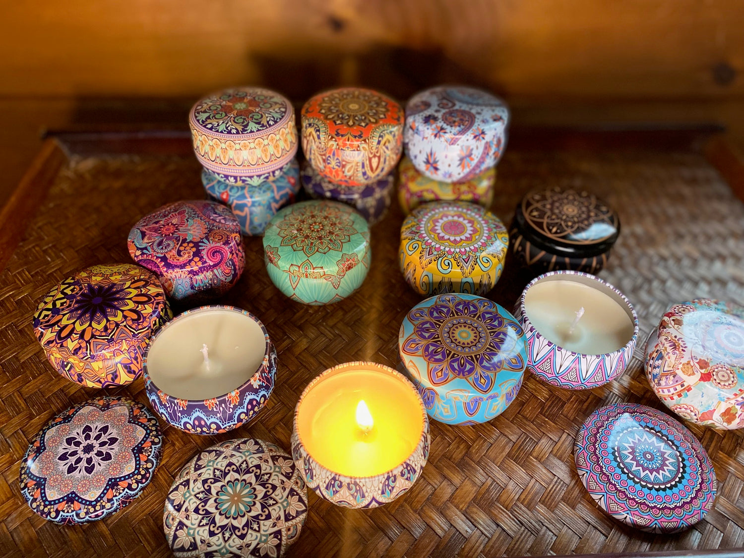 Set of 4 Beehive Beeswax Candles in Decorative Tins 2.2 ounces